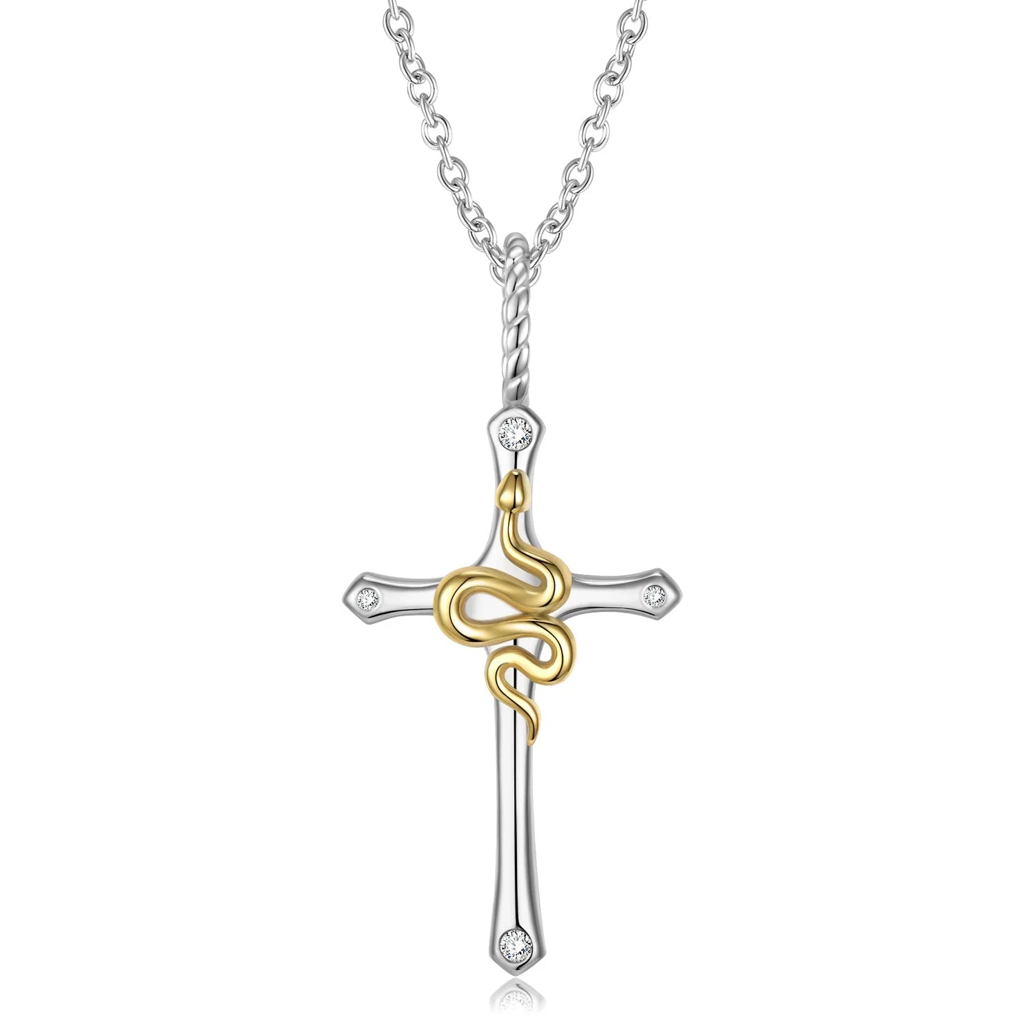 Gilded Snake & Cross Pendants for Necklace Authentic 925 Sterling Silver Necklaces Jewelry with Clear CZ Fashion Jewelry Women