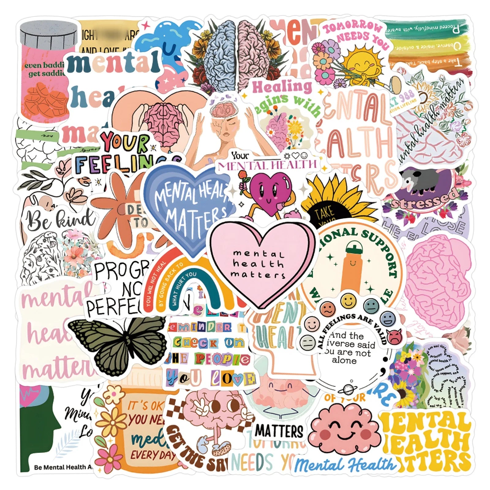 55PCS Anxiety relief emotion support mental health matters sticker