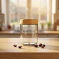 Glass Mason Jars Acacia Wood Airtight Lids Wide Mouth 350ml Meal Prep Kitchen Storage Spice Yogurt Oats Parfait MegaBDM