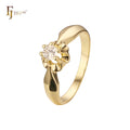 FJ Fallon Fashion Jewelry Solitaire Round CZ Rings Plated in 14K Gold Brass Based Split