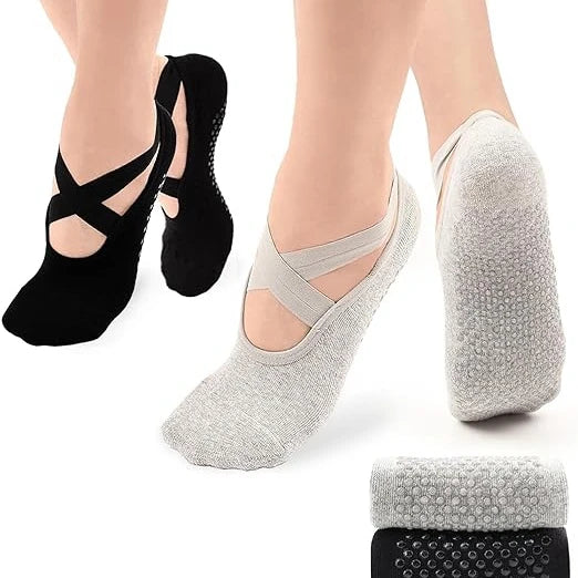 Non Slip Indoor Sports Grippy Gripper Barre Sock Pilates Grip Socks Straps Cushion Yoga Socks With Grips for Women