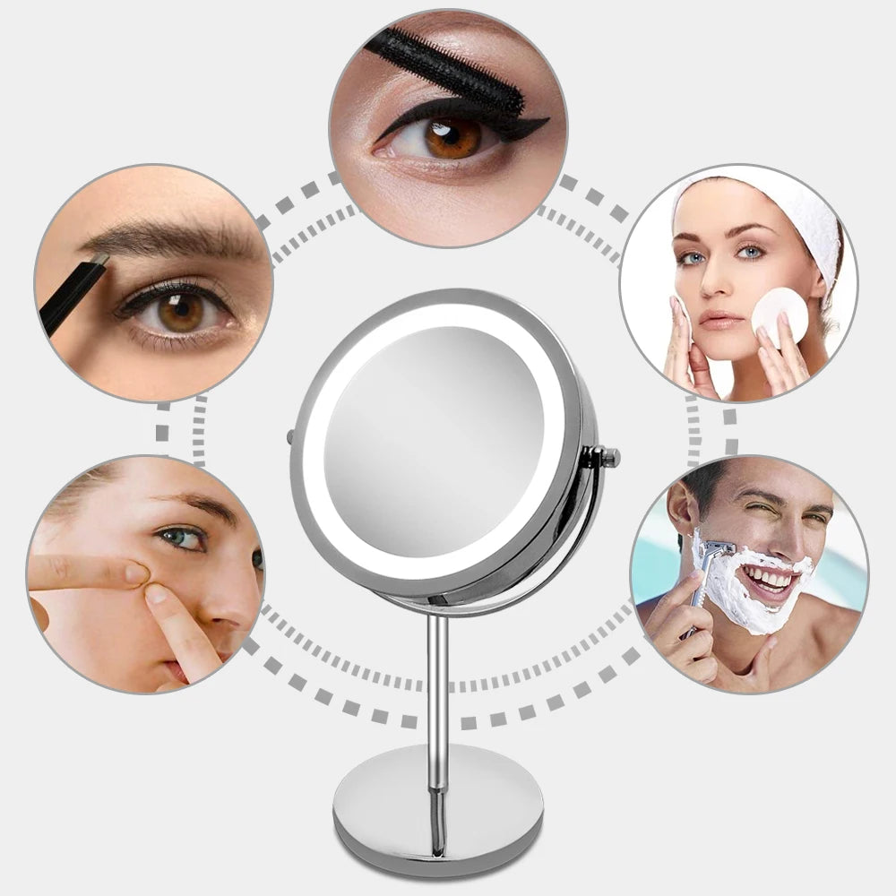 Portable Led Makeup Mirror Silver Cosmetic Mirror Folding  Mirror with Lights