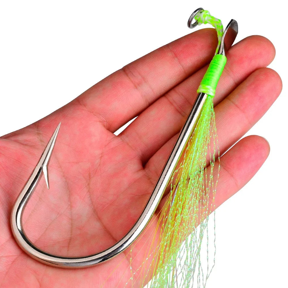 High Carbon Steel Single Fishing Hooks 490LB Strength for Trout Shark & Saltwater Fish-Saltwater/Freshwater Use