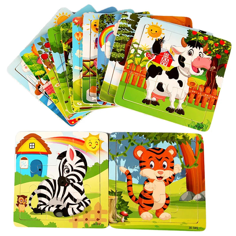 Wooden Kids Toy 3D Puzzle Jigsaw Board Early Education Cartoon Animal for Wall Hanging Decoration