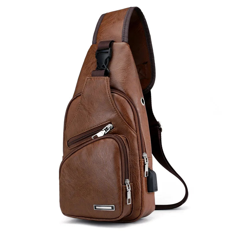 2026 Factory USB PU Leather Fashion Handbags for Man One-shoulder Backpack Outdoor Sports Men's Bag