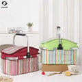 Evercredit Outdoor Portable Waterproof Striped Picnic Cooler Bags 600D Stylish Lunch Tote Insulated Bag Basket for Travel All