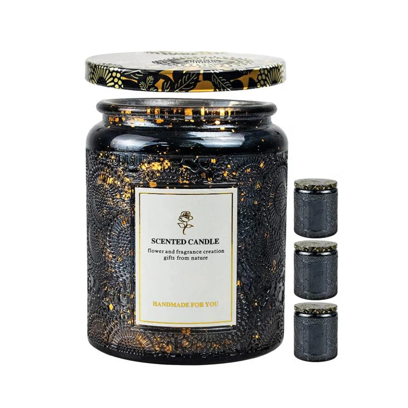 Electroplated Grew Shining Empty Glass Candle Jar with Embossed Lid for Candle Making DIY Craft