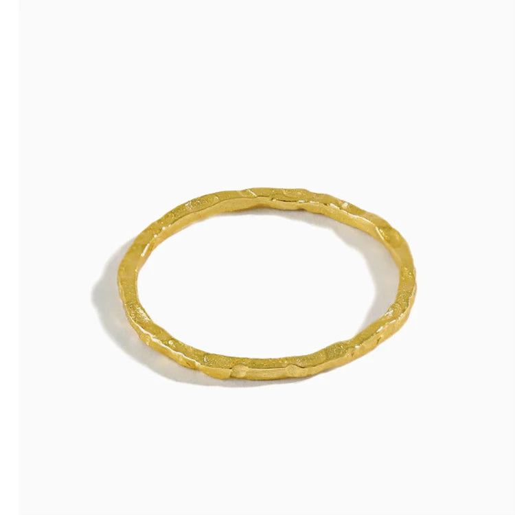Irregular Concave-convex 18k Gold Plated Tin Foil Paper Ring Thin Silver Band Simple Solid Sterling Silver 925 Ring