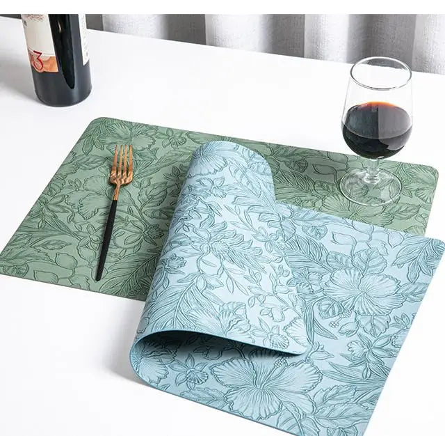Customized Zquare Shape Dining Table Mat Classic Style PU Microfiber Leather Place Mat Wholesale Printed Leather Placemat