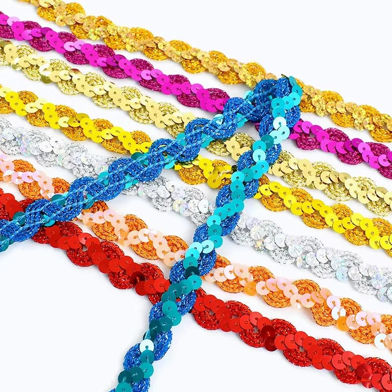 Deepeel XP089 15mm Wide Fish Scale Sequin Lace Dance Costume Decoration Bead Woven Straps DIY Hat Bag Accessories