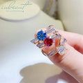 Silver 925 Original 1 Carat Brilliant Cut Diamond Test Past D Color Red Blue Moissanite Ring for Teen Girls Gemstone Jewelry
