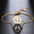 Christian Religious Jewelry Crystal Paved Silver/Gold 18K Gold Plated High Polish Stainless Steel 304/316L Cross Charm Bracelet