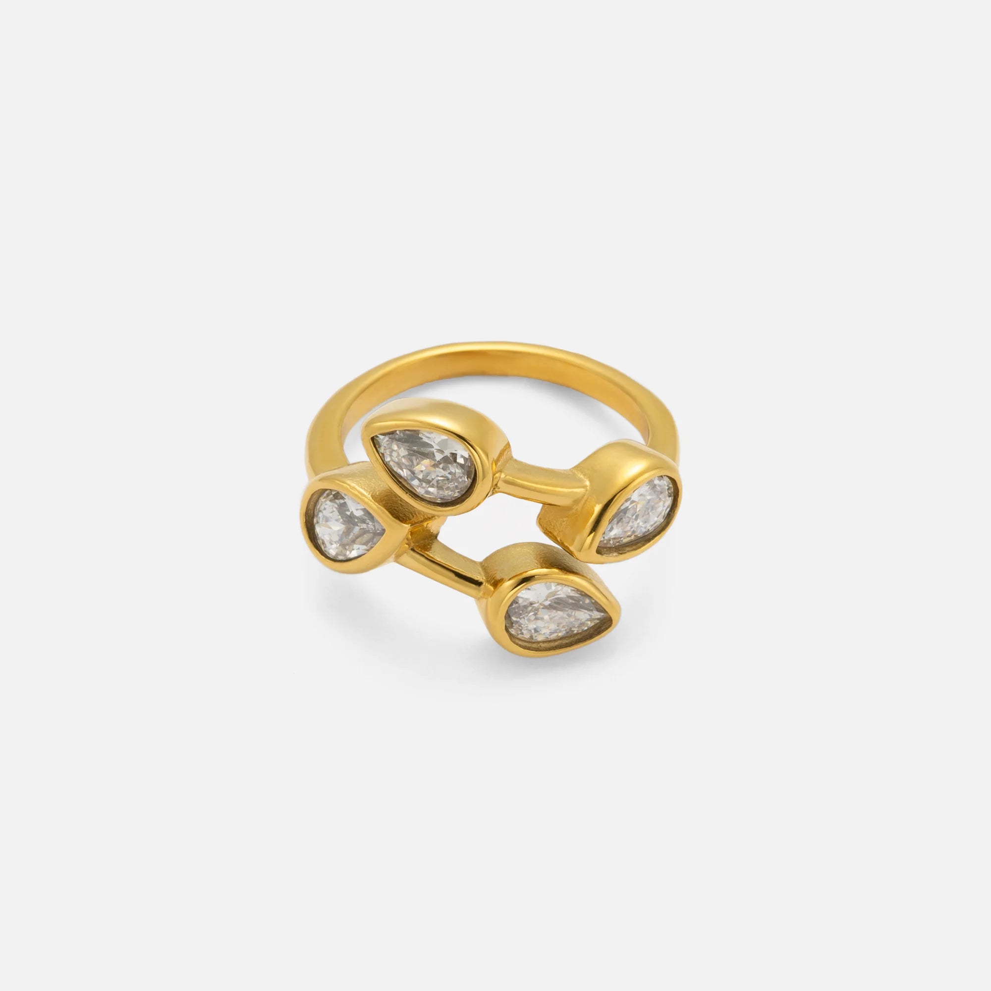 2025 Dazan New HOT INS 18k PVD Gold Plated Stainless Steel Vintage Leaf Drops Clear Zircon Open Ring Christmas Surprise Ring