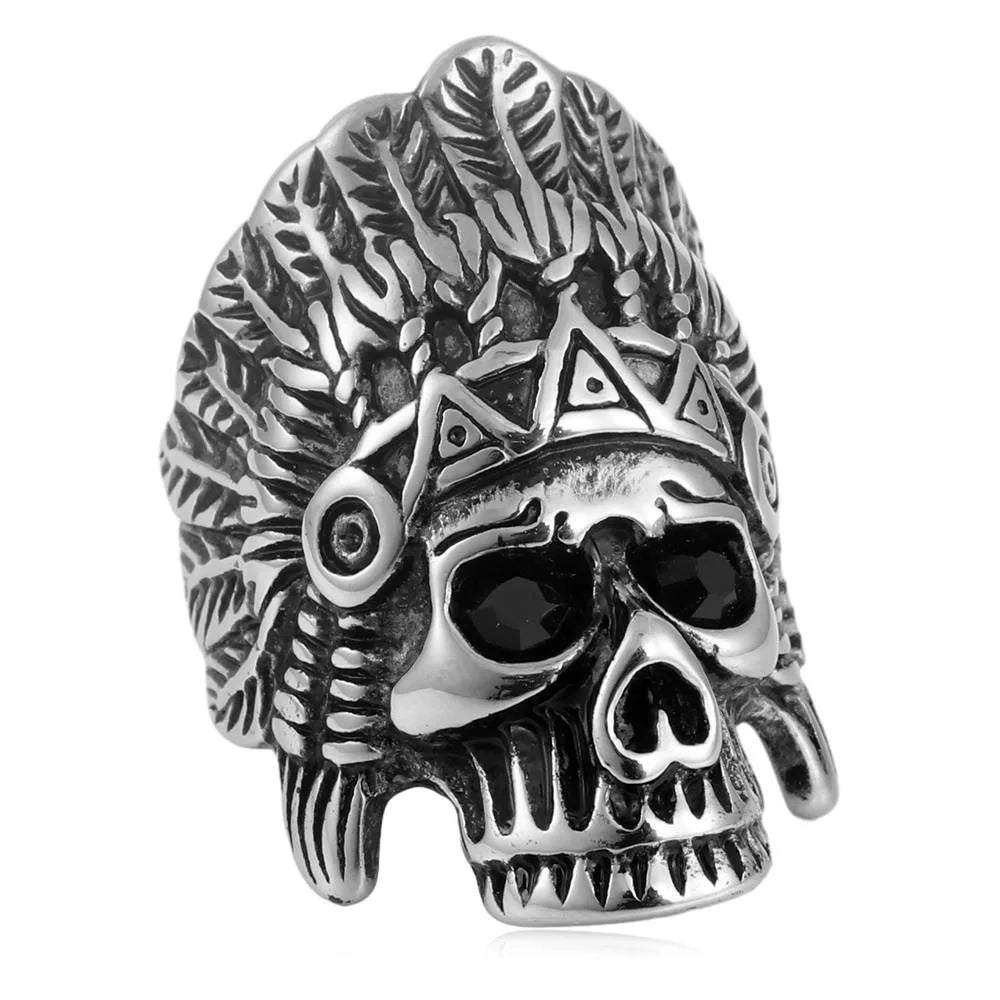 Men's New Fashion Stainless Steel Skull Ring Vintage Punk Indian Portrait Classic Accessories for Party Vintage Classic Party