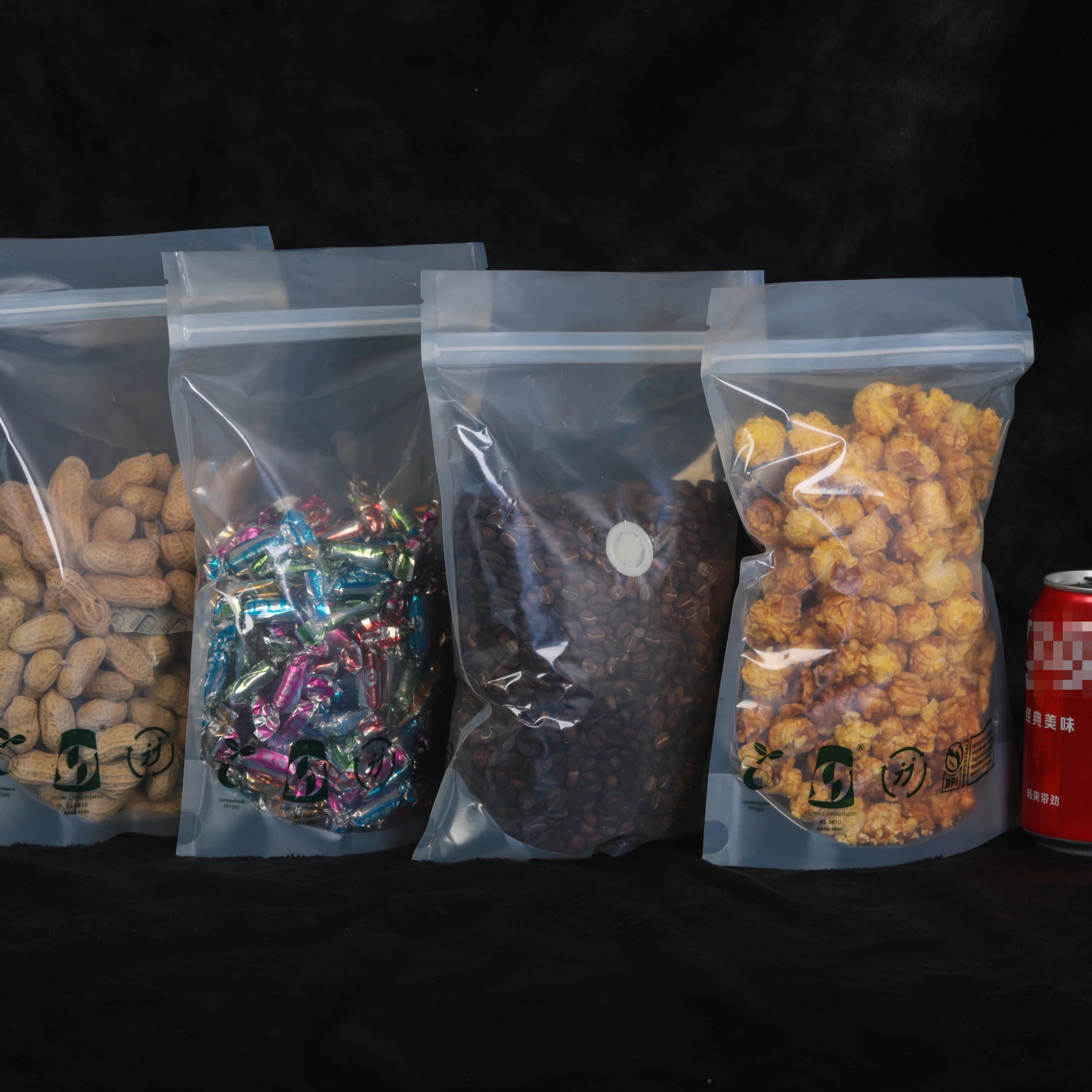 Custom Biodegradable Stand-Up Zipper Coffee Beans Packaging Pouch Printed Plastic Bag With One-Way Degassing Valve for Food