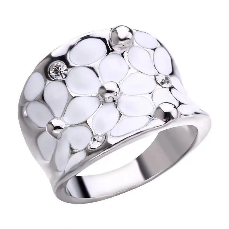 Elegant Temperament Wedding Jewellery Fashion Flower Oil Dripping Ring for Women