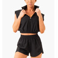 Casual Outfits Women Gym Fitness Solid Color Summer Sleeveless Zipper Crop Vest Skinny Slim Yoga Crop Top