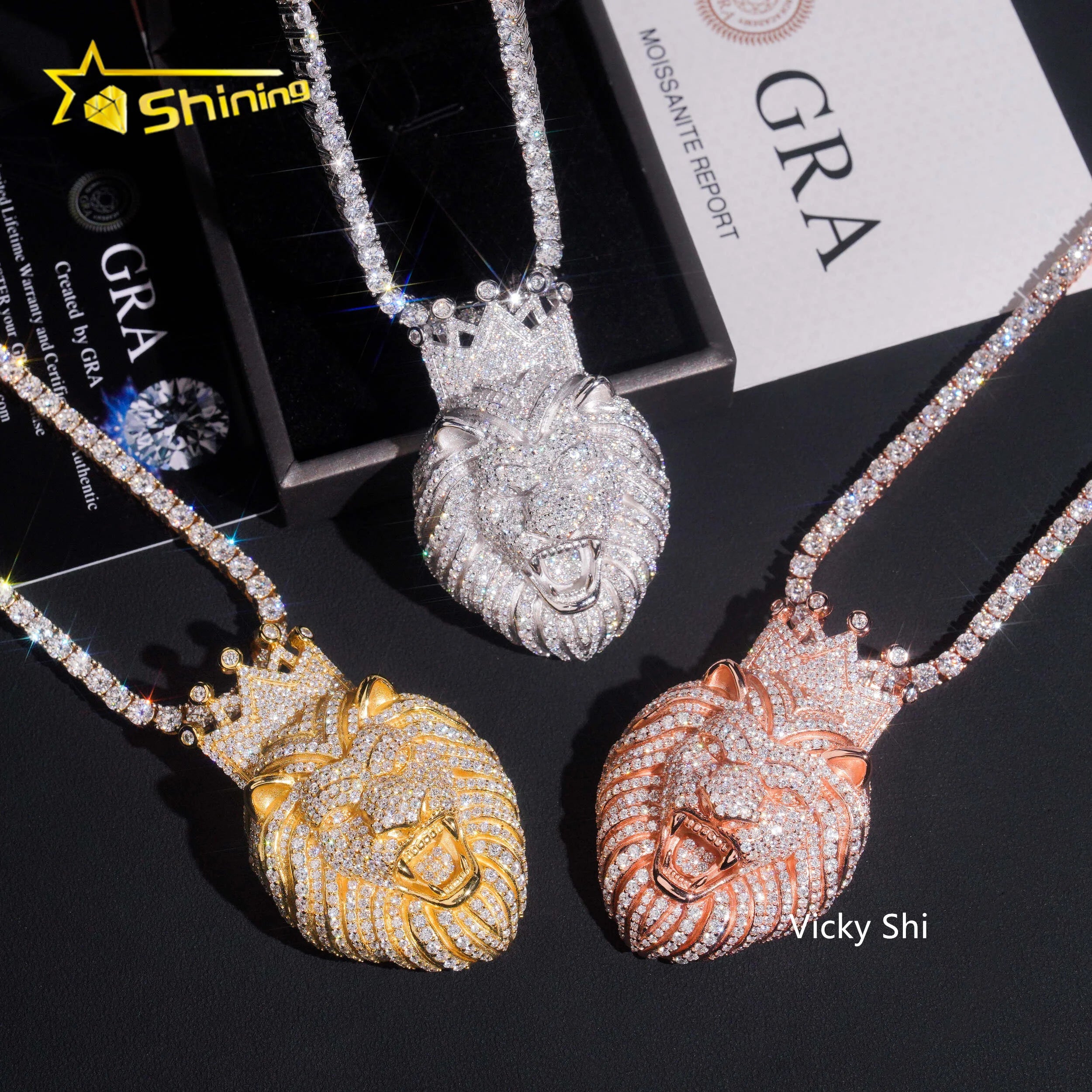 New Arrival Hip Hop Pendant 925 Sterling Silver Fully Iced Out Moissanite Lion Pendant Custom Moissanite Pendant for Men