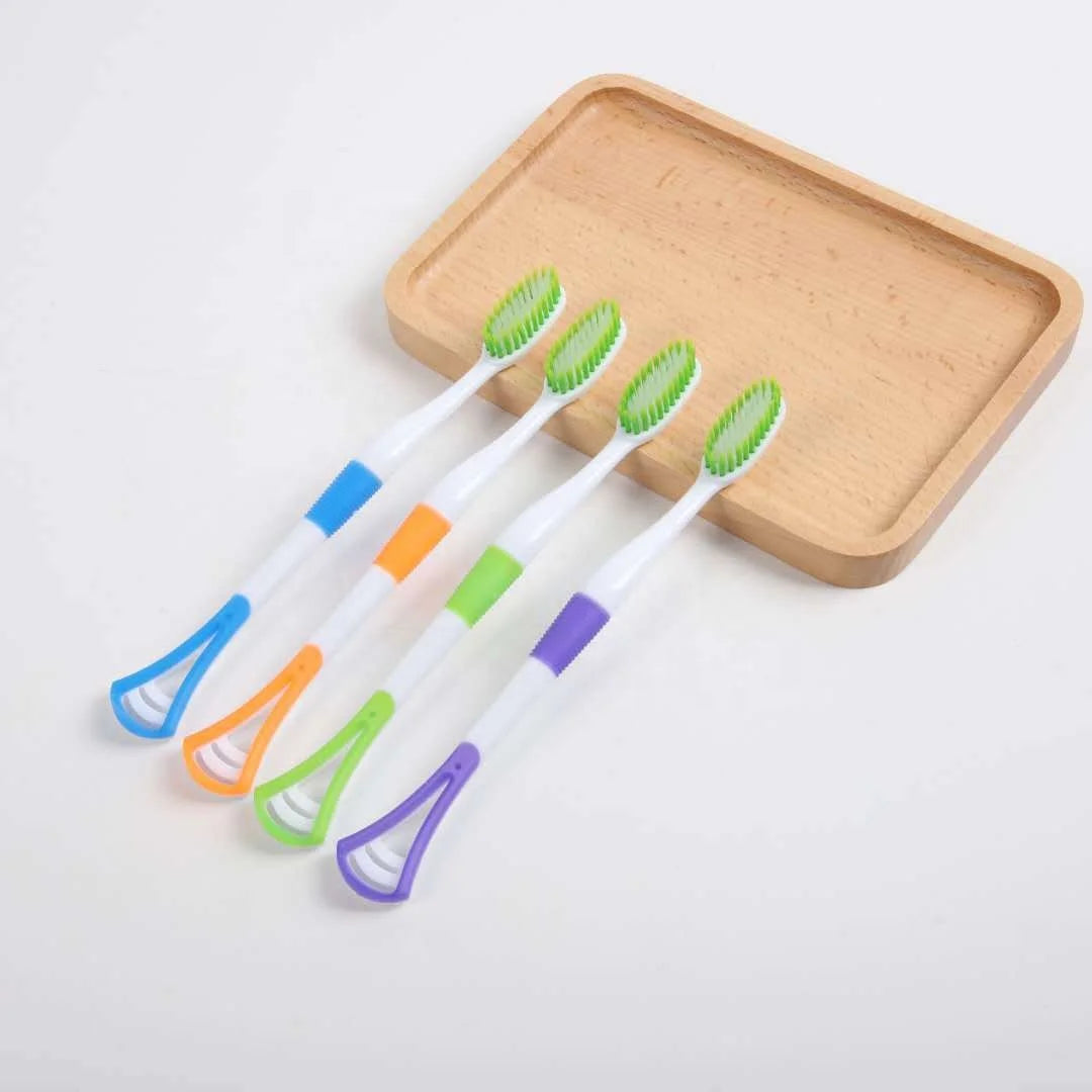 Low MOQ Individual Pack Tongue Cleaner Toothbrush Set with Tongue Scraper 2 in 1 Tongue Toothbrush