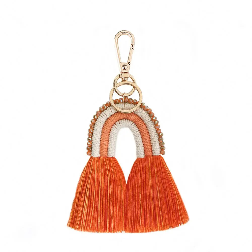 Woven Multicolor KeyHolder Tassel Key Rings Bag Woven Boho Decor rainbow Tassel Key Chains Boho rainbow Macrame Tassel Keychain