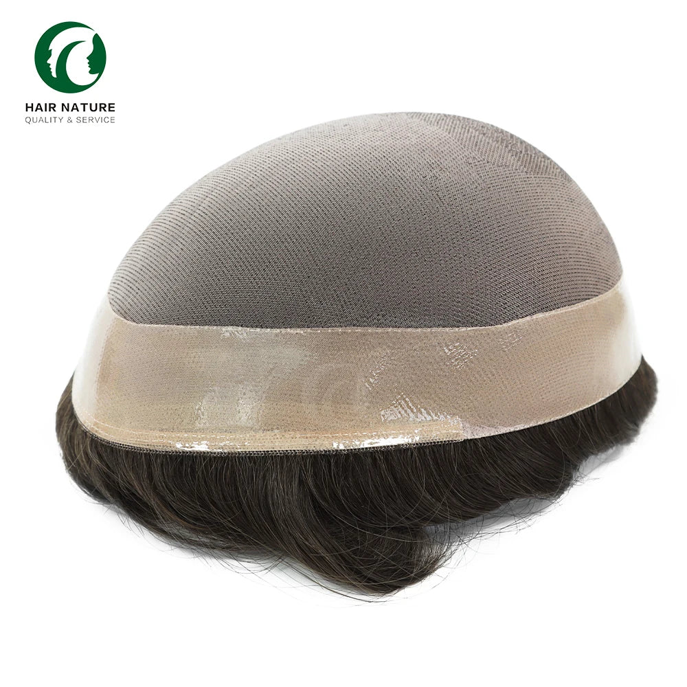 Durable Hair Unit for Men Fine Mono Base 6 Inch Hair 130% Medium Density Men's Hair Systems