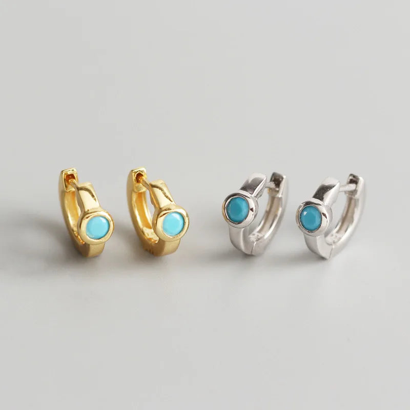 High Quality Cute Design INS 925 Sterling Silver Jewelry Blue Turquoise Cubic Zirconia Hoop Earrings Women