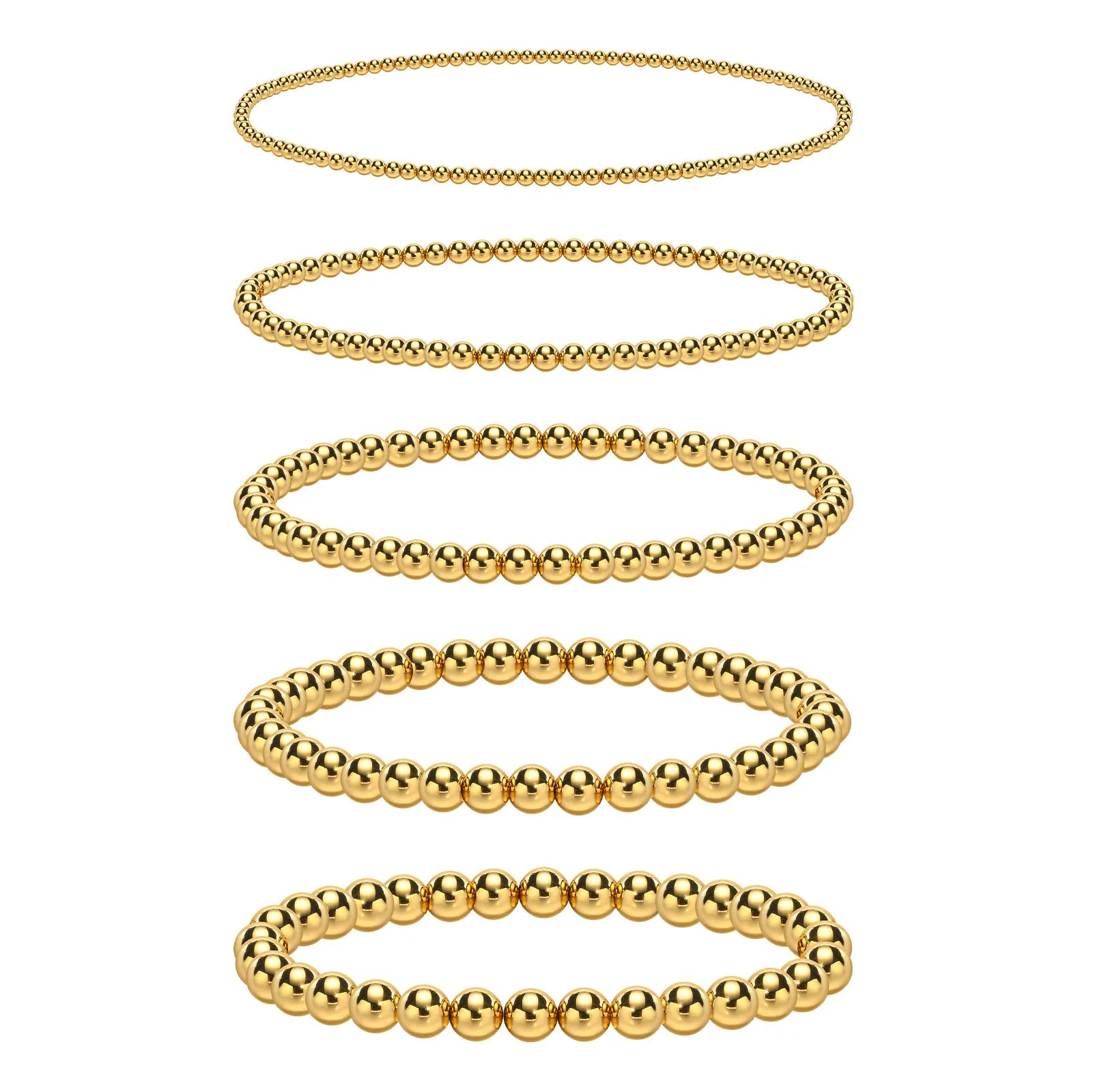 New Arrival Minimalist 18K Gold Plated Stainless Steel Waterproof 2-6mm Ball Bead Chain Bracelet for Women BR-1386