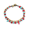 Women's Boho Natural Amethyst Irregular Gravel Stone Turquoise Crushed Gemstone Anklet Double Layer Antique Copper Plated Gold