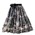 2024 Vintage Women Skirt Summer Sequins Embroidery Flower Fashion Black Gauze Elegant Cotton Breathable Ladies Mid Length Skirts