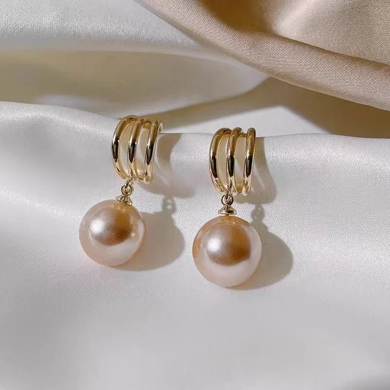 E2256 8-9mm DIY Natural Freshwater Pearl Charm Earrings Mounting Accessory 925 Sterling Silver Gold Plated  Jewelry for Women