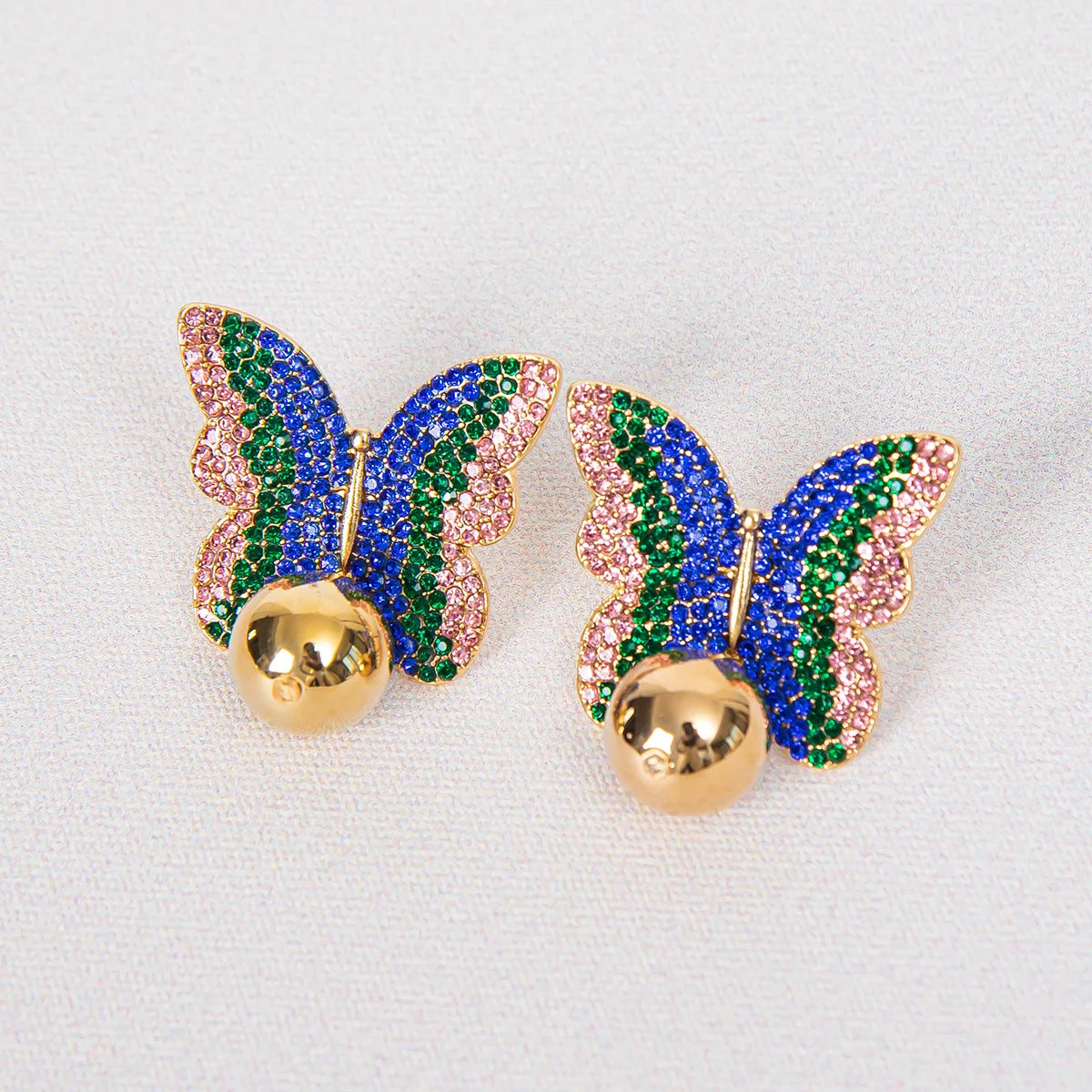 Delicate 18K Gold Plated Diamond Butterfly Studs Earrings Crystal Rhinestone Butterfly Earrings for Women