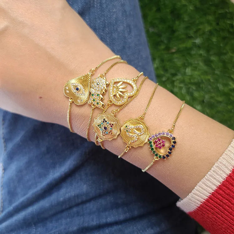 BC1382 Fashion Gold Plated Zircon Snake Heart Evil Eyes Star Disc Statement Charm Bracelet CZ Rainbow Charms Chain Bracelets