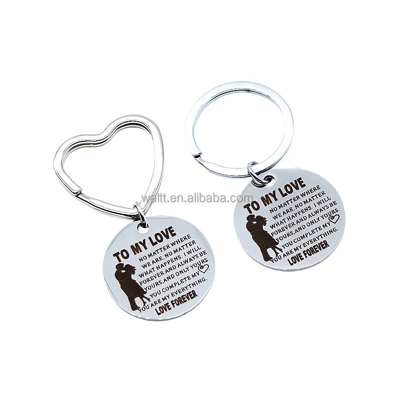 Custom Stainless Steel Round & Heart Keychain with Personalized Engraving | Logo & Message Customization Bulk Wholesale