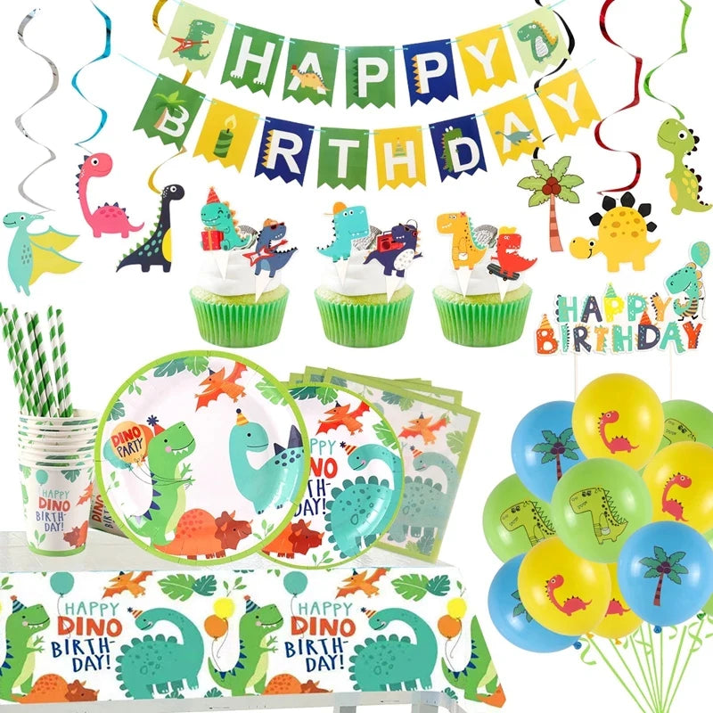 Dinosaur Party Disposable Tableware Set 1st Birthday Party Decorations Kids Baby Shower Decor Dino Jungle Safari Party Balloons
