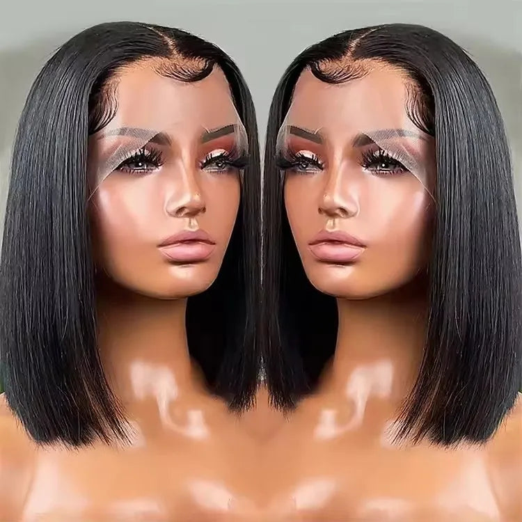 Glueless Wigs Human Hair Pre Plucked Bone Straight Double Drawn HD Lace 5x5 13x4 Lace Front Short Bob Wigs With Bangs