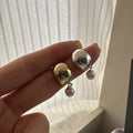 Vintage 925 Sterling Silver Simulated Pearl Round Chunky Stud Earrings for Women Gifts Jewelry