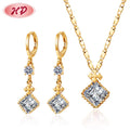 Top Selling 18k Gold Plated Brass Elegant Glitter square Cubic Zirconia Jewelry Sets Ladies Jewellery Sets for Women
