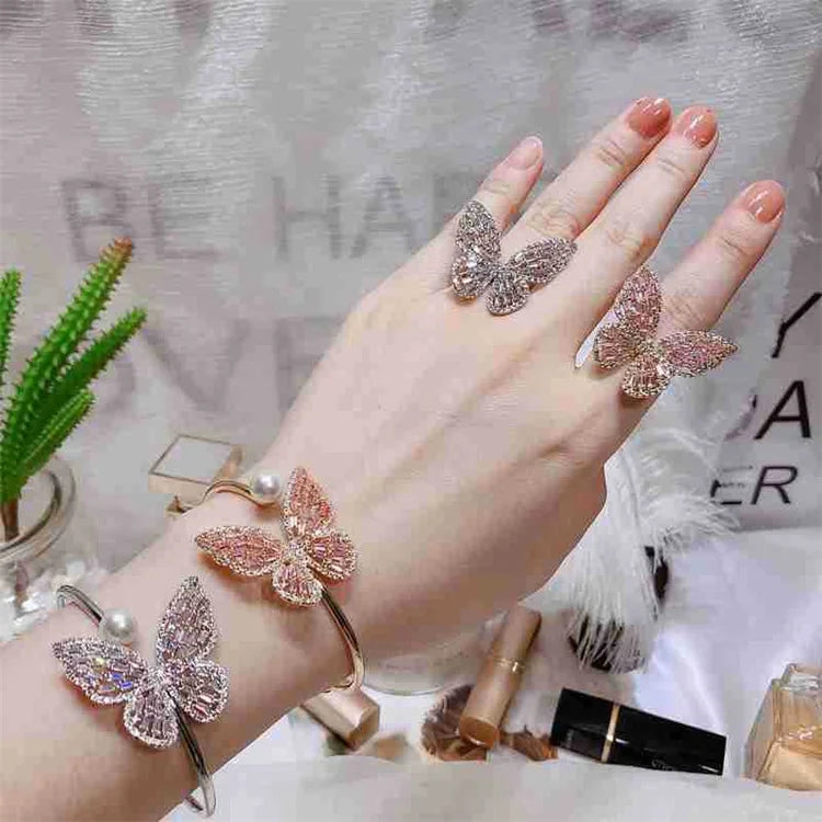 Wholesale Hollow Out Opening Gemstone Butterfly Christmas Designer Pearl Copper Custom Ring Bracelet Charms
