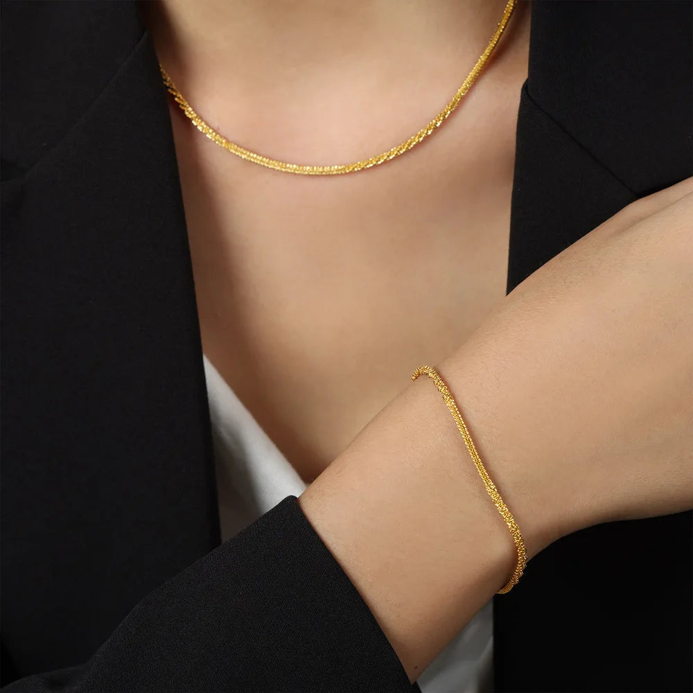 Beimai OEM Jewelry Set Stainless Steel Gold Silver Plated Twisted Necklace Bracelet Jewelry Set