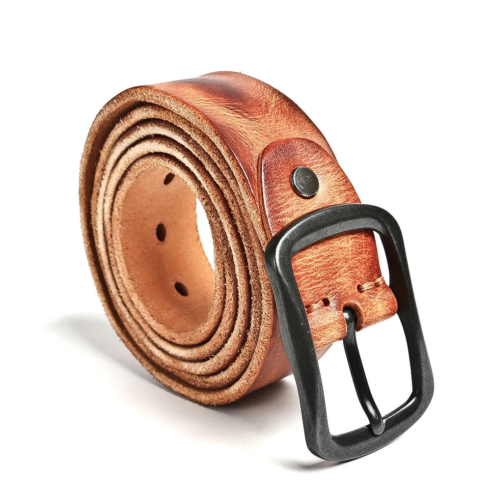 Custom Logo Vintage Adjustable Needle Buckle Business Casual Designer Luxury Men Real Cowhide Genuine Leather Belts
