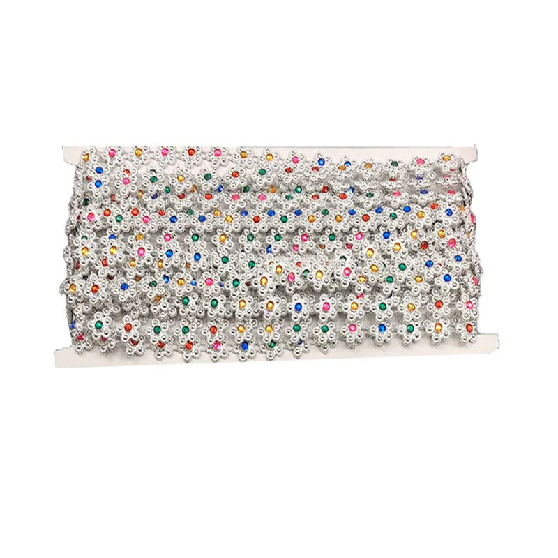 14mm Plum Blossom Flower Drill Plastic Bead Chain Lace Sewing Clothing Accessories Beaded Gold Silver Plated Lace for Costume