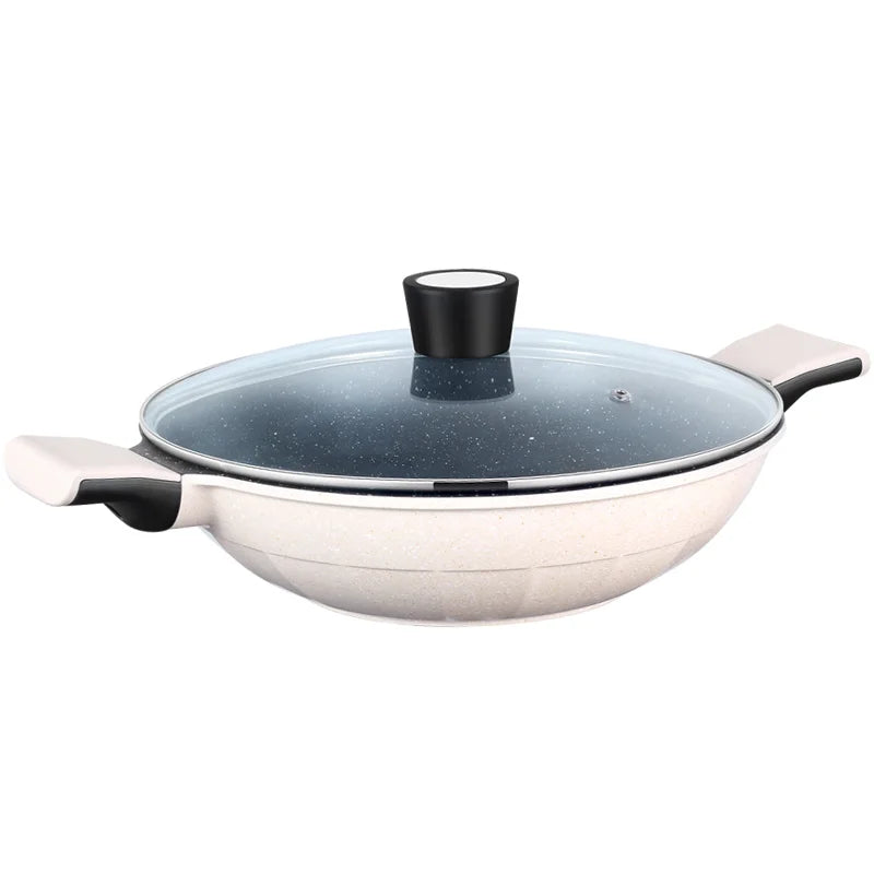 Non Stick Frying Pan Soup Pot Wok With Glass Lid for Gas Stove and Induction Cooker