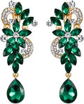 Women's Boho Crystal Flower Wedding Bride Teardrop Shiny Clip-on Pendant Earrings