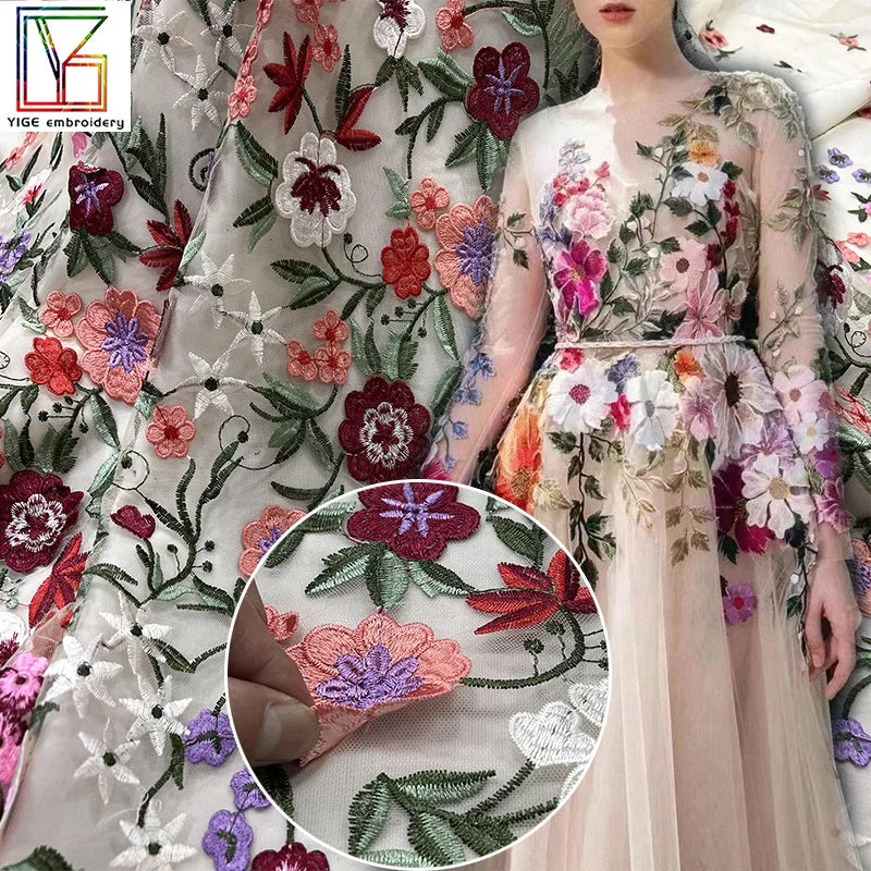 Embroidery Flower Patches Applique Lace French Polyester Tulle High-End Wholesale Wedding Dress Mesh 3D Floral Lace Fabric
