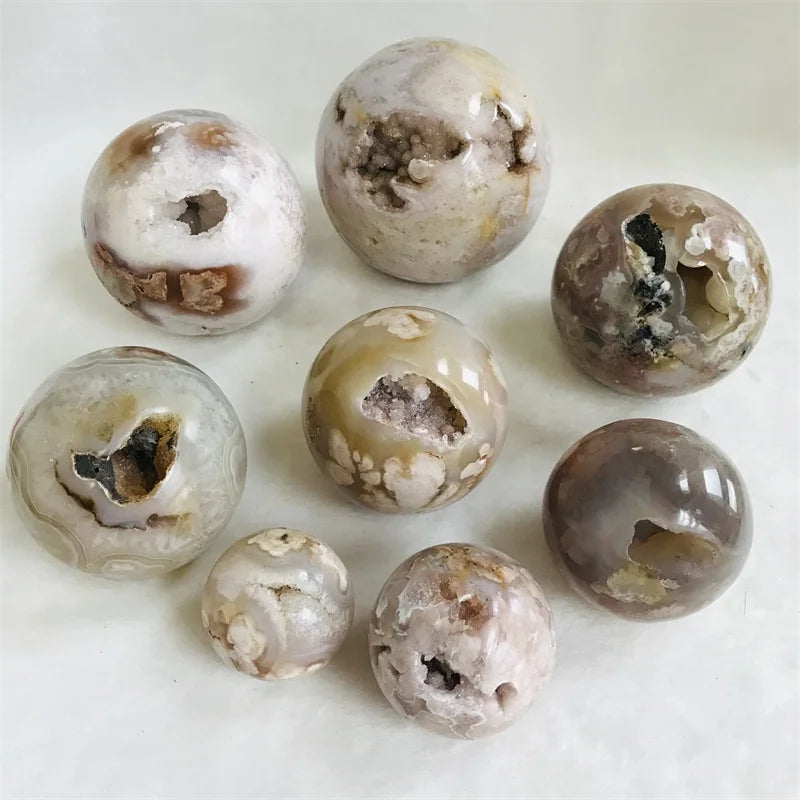 Wholesale Natural Cherry Blossom Agate Crystal sphere Flower Agate Druzy Geode Healing Stone Sphere