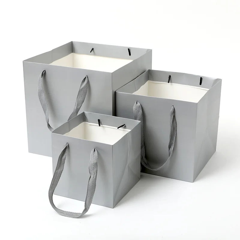 20*20*20 cm Thickened Art Paper Bakery Gift Flower Square Bottom Paper Bag With Ribbon Handle Bolsa De Papel