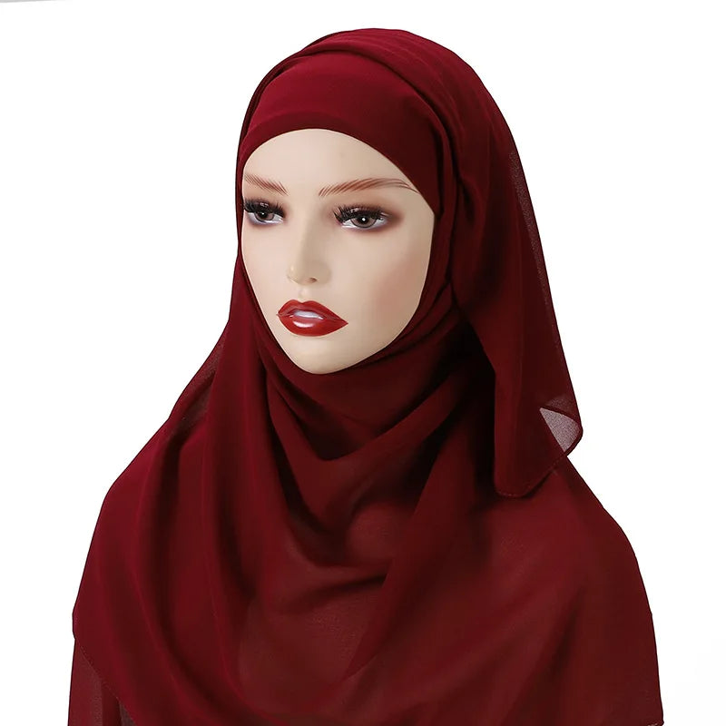 Wholesale Good Quality Islamic Fashion Daily Hijab Muslim Instant Inner Headcaps Chiffon Shawls Matching Under Cap Set