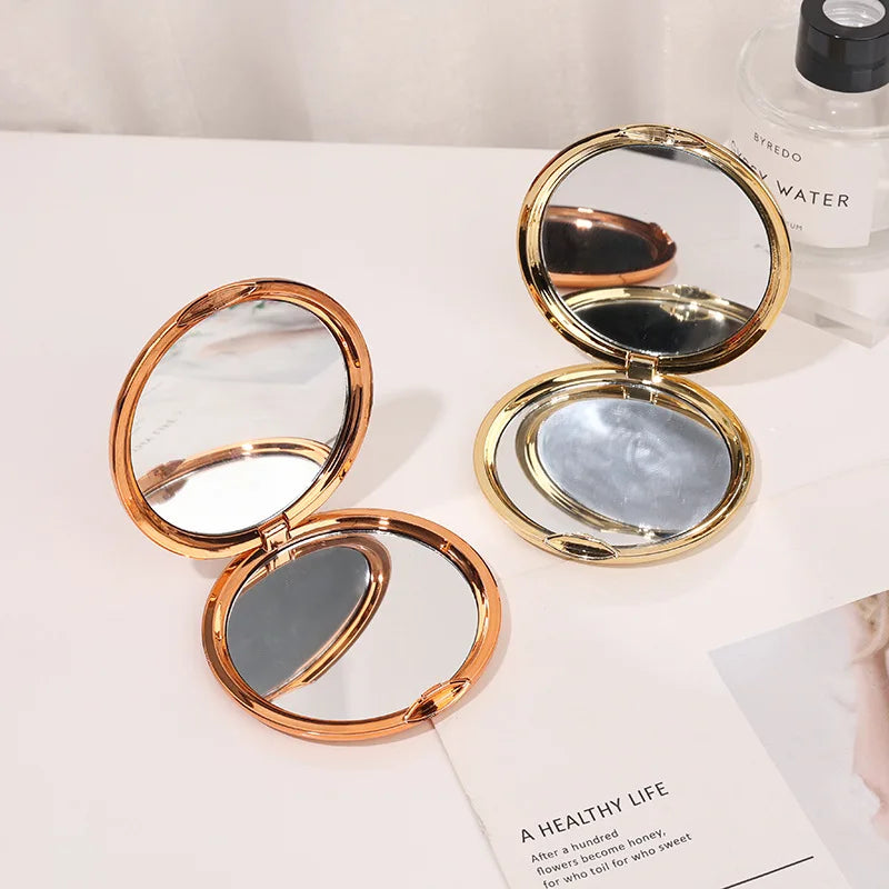 At Stock Dia 80mm Double Side Folding Cosmetic Mirrors Round Mirror Handheld Folding Small Portable Mirror for Gift Promotion