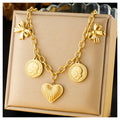 New Punk Stainless Steel Heart Pendant Necklace Non Tarnish 18k Pvd Gold Plated Portraits Bow Charm Necklace for Women