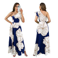 Y10594 Latest Design Summer Dresses Women Casual Elegant Slant Collar Backless Zipper High Slit Long Dresses Women Printed Dress